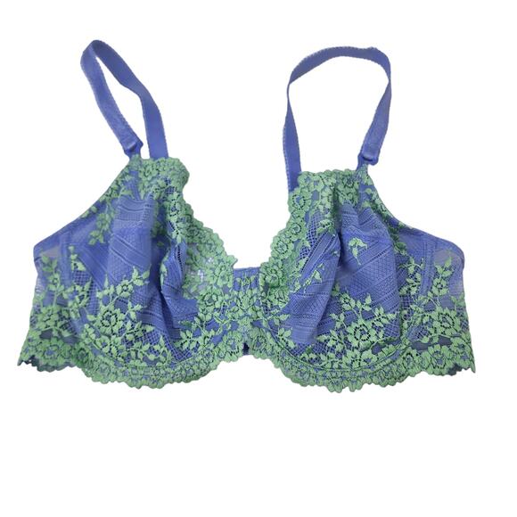 Wacoal Embrace Floral Lace Unlined Underwire Blue and Green Bra Size 38C - Picture 1 of 3
